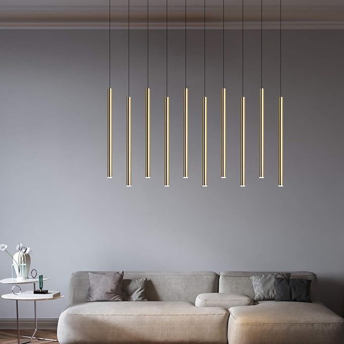 CANALIS 10 Mini Pendant Lighting Brass - LED Hanging Light Fixture for Kitchen Island, Bar, Foyer - Cluster Pendants - Dimmable, Adjustable Wire, Lamp Bulb Included