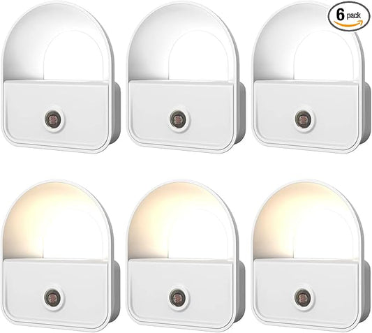 Night Light Plug into Wall, Nightlights with Smart Dusk toDawn Sensor, LED Night Light Suitable for Bedroom, Bathroom, Hallway, Kitchen, Stairs, Kids, 3pcs Warm White & 3pcs White Light