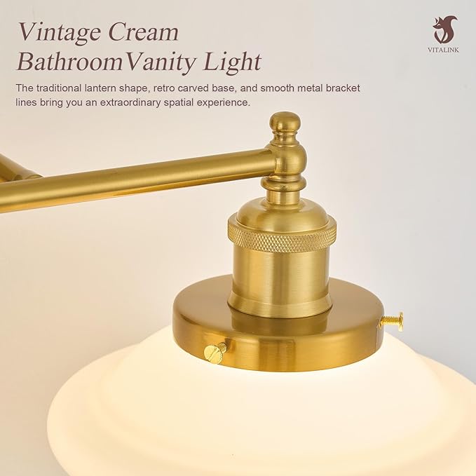 VitaLink 2-Light Wall Sconce Bathroom Vanity Light, 19” Gold Hardwired Vanity Lights Over Mirror Bathroom Wall Lamp Mid-Century Modern Wall Sconces for Living Room Bedroom