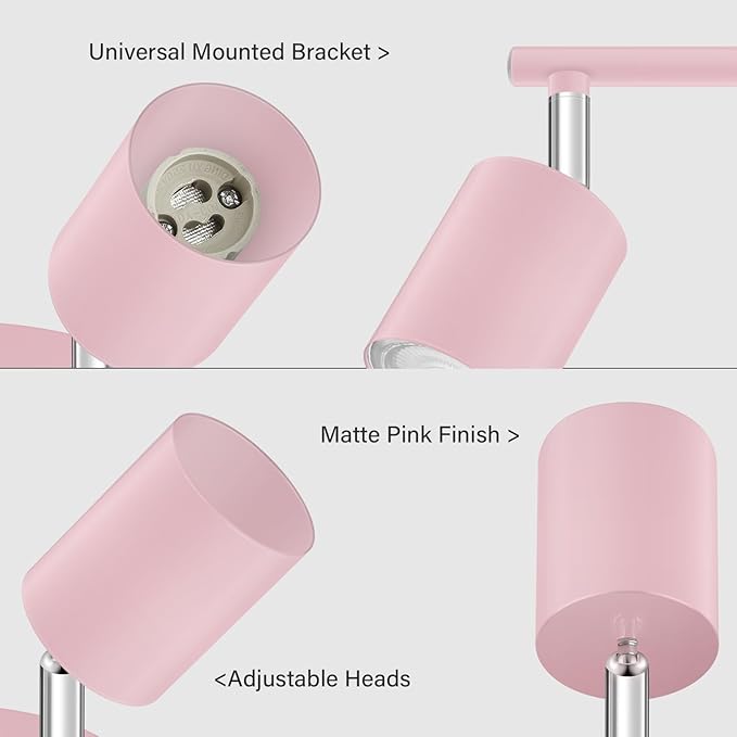 Track Lighting Fixture Ceiling, Modern LED Track Lights Kit, 4 Lights Ceiling Lighting for Kitchen, Rotatable Spotlight Heads, Wall Mount Spot Lighting for Island/Bedroom, Pink Home Decor(GU10 Socket)