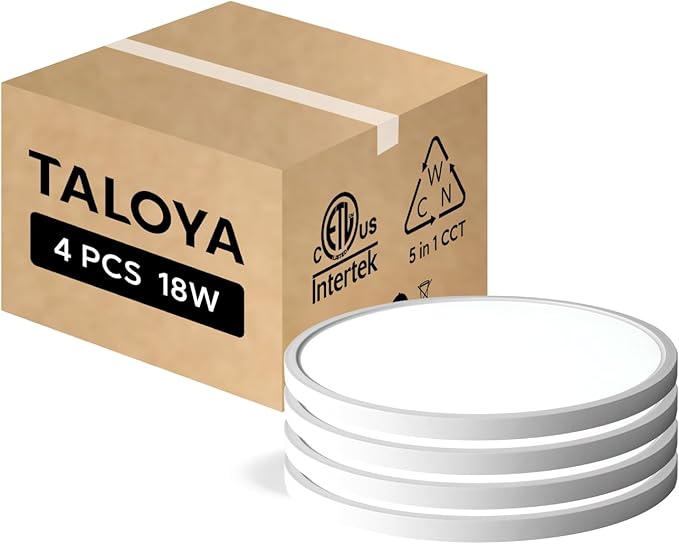 TALOYA Flush Mount Ceiling Light,4 Pack,10 Inch,18W,5000K Daylight Super Slim LED Ceiling Light for Bedroom, Living Room, Kitchen, Laundry and Hallway