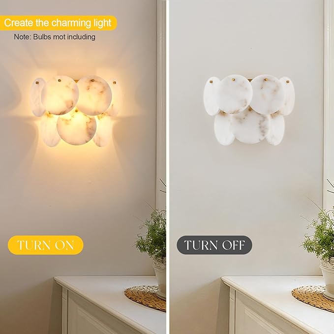 Modern Farmhouse Wall Sconces, Alabaster Sconce Lighting for Living Room, Marble Sconce Wall Light Fixtures for Bedroom Entryway Bathroom, 1 Pack