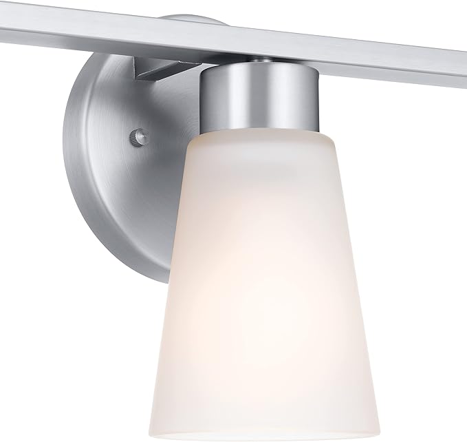 Kichler Stamos 3-Light Bathroom Vanity Light Fixture with Satin Etched Glass Shades, 22 in Modern Wall Mount Light in Brushed Nickel for over Mirror (22 in x 5 in x 8 in), 55121NI