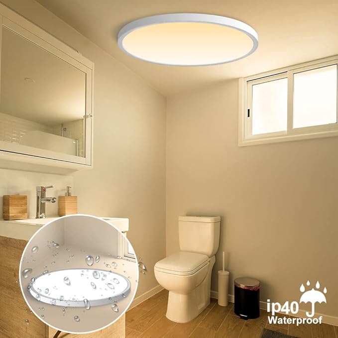 LED Flush Mount Ceiling Light Fixture, 2800K Warm White 24W(240W Equivalent) 12 Inch Flat Modern Ceiling Lighting, 3200LM Ceiling Lamp for Bathroom Porch, Kitchen, Bedroom, Living Room, Hallway