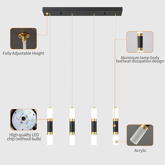 4-Light Modern Pendant Light Kitchen Island Light Fixture Dimmable LED Black Mini Pendant Lights Dinning Room Kitchen Black Gold Pendant Lighting