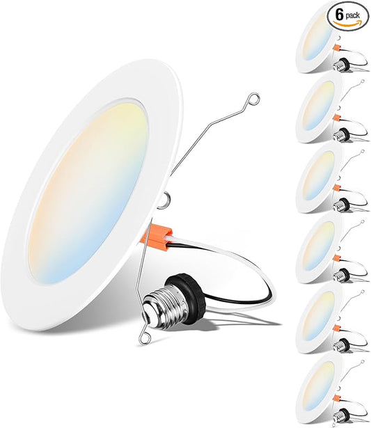 LVWIT Recessed Lighting 6 Inch, Recessed Lights Color Selectable 2700/3000/4000/5000/6000K 5CCT, 10W(120W Equivalent) Dimmable LED Can Lights with E26,LED Retrofit Recessed Light 6 Inch, 6 Pack