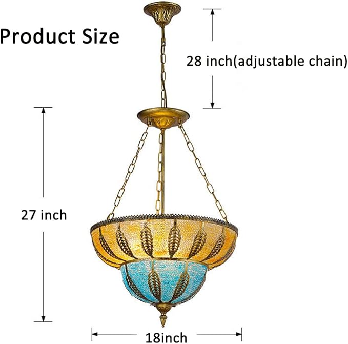 TFCFL Vintage Tiffany Pendant Light Fixtures Stained Glass Boho Ceiling Light Fixtures Inverted Tiffany Chandelier Hanging Lamp Victorian Style for Living Room Dining Room