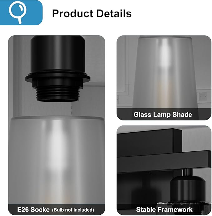 Lightdot 4-Light Bathroom Light fixtures, Modern Vanity Light with Frosted Glass Shade, 26.5IN Black Wall Lamp for Bathroom Kitchen Living Room Hallway Cabinet Porch, E26 Base-1PN
