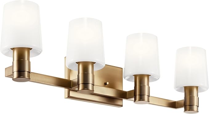 Kichler Adani 4-Light Bathroom Vanity Light Fixture, Modern 30" Wall Mount Vanity Lights with Opal Glass in Champagne Bronze for Mirror Lighting Over Vanity (8.25" x 30"), 55177CPZ
