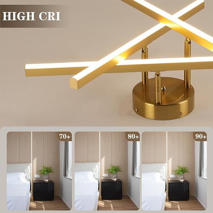 Gold Modern Sputnik Chandelier Ceiling Light Fixtures,3-Lights Industrial Metal Semi Flush Mount Ceiling Light for Bedroom Dining Room Living Room Kitchen Hallway(Gold, 3 Head)