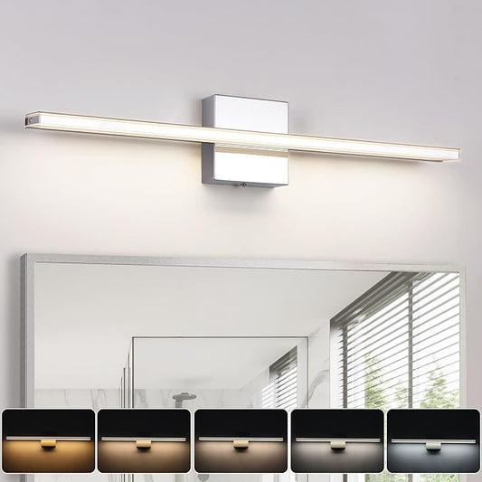 Chrome Vanity Lights for Bathroom 5CCT Dimmable Bathroom Lighting Fixtures Over Mirror Adjustable Lighting Angle Wall Light Fixtures 23.6 inch Long 18W LED Bar Light