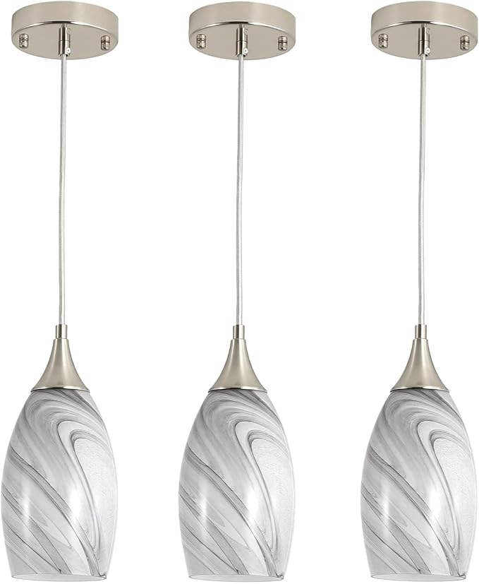 Kitchen Pendant Lighting for Island, Modern Edison Hanging Light with Handcrafted Art Glass, Adjustable Nylon Core Ceramic Holder Lighting Fixture Indoor for Dining Room, Entryway (Bulb Not Included)
