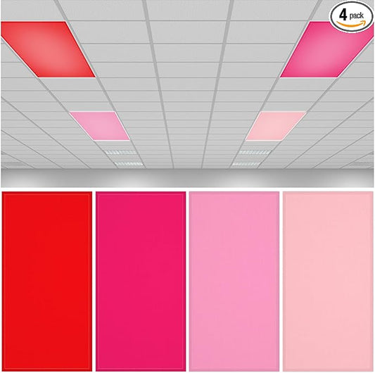 QOUBAI 4PCS Fluorescent Light Covers, 4x2 Feet Magnetic Light Cover Fluorescent Lights Shade Panel Positive Inspirational Ceiling Lights Filters for Office Classroom Home Drop Ceiling Red Pink