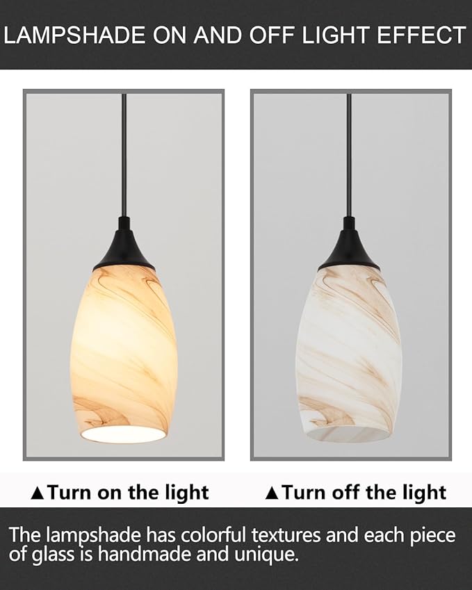 ANYLOVE Vintage Art Brown Stripe Pendant Lighting,3-Pack Hand Glass Hanging Light Fixture,Adjustable Cord for Kitchen,Hallway,Dining Room