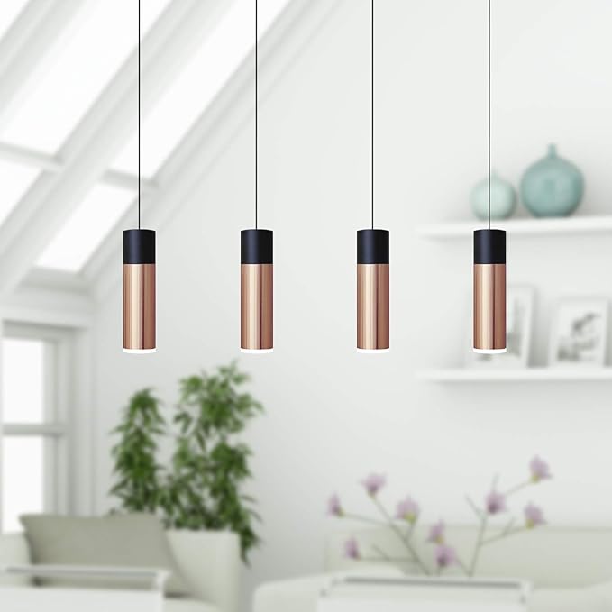 Vela 4 Mini Pendant Lighting Black-Copper - LED Hanging Light Fixture for Kitchen Island, Bar, Foyer - Cluster Pendants - Dimmable, Adjustable Wire, Lamp Bulb Included