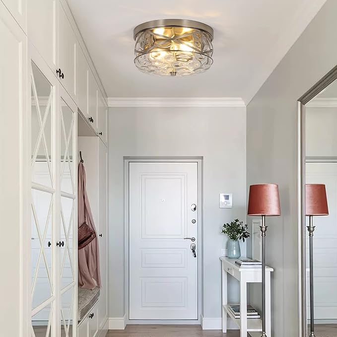 LamQee 2-Light Flush Mount Ceiling Light Farmhouse Kitchen Island Ceiling Light with Bubble Glass Close to Ceiling Light Fixture for Living Room Bedroom Foyer Hallway