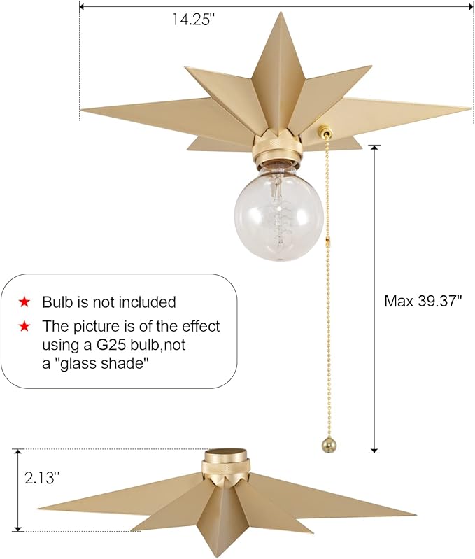 VILUXY Flush Mount Ceiling Light, Gold Star Light Fixtures Mini Ceiling Lamps with Pull Chain On/Off Switch for Hallway, Entryway, Study Room, Bedroom