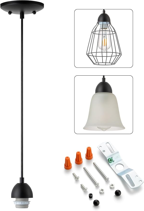 Black Pendant Light Fixtures Kit, Mini Single Kitchen Island Lights, DIY Make Modern & Farmhouse & Industrial Pendant Lights for Yourself, Adjustable Height （Shade and Bulb Not Included）