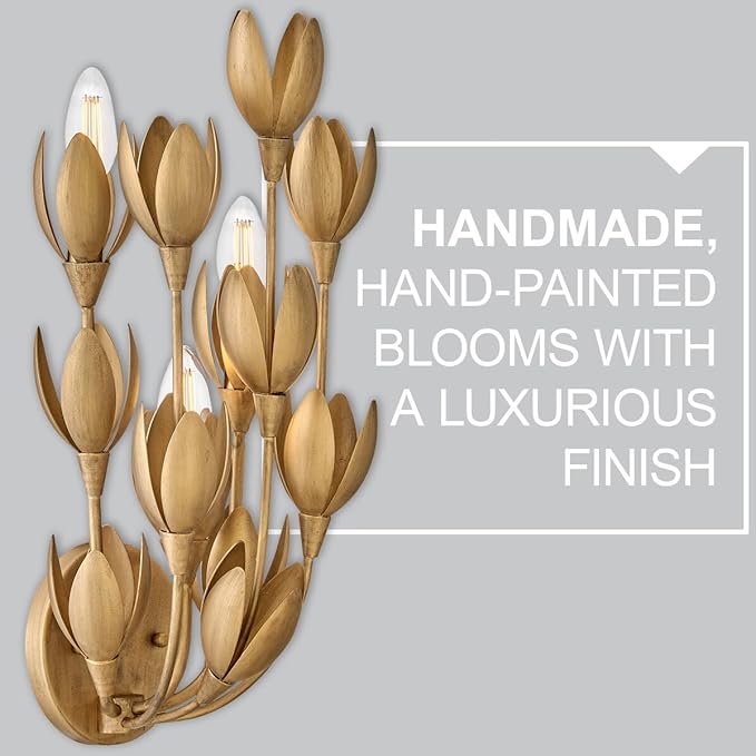 Hinkley Flora Large Convertible Semi-Flush Mount Ceiling Light, from the Lisa McDennon Collection, Handmade, Hand-Painted, Bulbs Nestled Inside Flowers, Converts to Pendant, in Burnished Gold