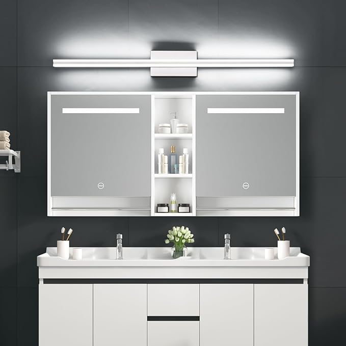 SOLFART Bathroom Vanity Light Nickel 25W 40 Inch Modern LED Bathroom Light Fixtures Over Mirror Dimmable Wall Lights