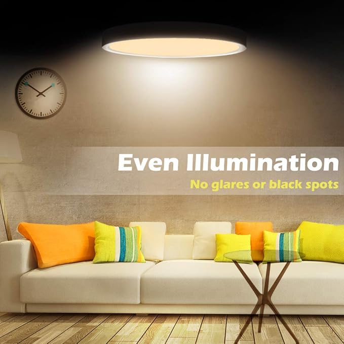 LED Flush Mount Ceiling Light Fixture, 12 Inch 24W (240W Equivalent) 2800K Warm White, 3200LM, Flat Modern Round Lighting Fixture, Black Ceiling Lamp for Kitchens, Stairwells, Bedrooms.etc.