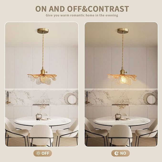 Mid Century Modern Pendant Light Glass Pendant Lights with Hand Blown Amber Glass Shade Brass Pendant Light Farmhouse Gold Adjustable Hanging Light for Kitchen Dining Room Bedroom