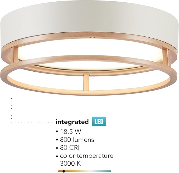 Globe Electric 66000038 18.5W LED Integrated Outdoor Indoor Flush Mount Ceiling Light Fixture, Matte White, Wood Toned Accent, Home Improvement, Front Porch Lighting