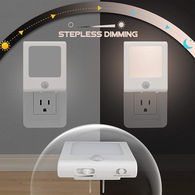 VINTAR 6 Pack Motion Sensor Dimmable LED Night Light, Plug in Nightlight with Auto Dusk to Dawn Sensor, Adjustable Brightness Warm White Lights for Hallway, Kids Room, Kitchen, Stairway, Bathroom