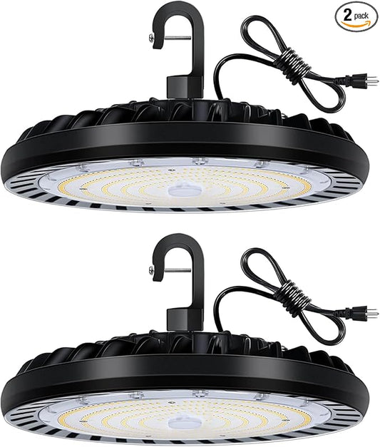 hykolity 2 Pack LED High Bay Light 150W, 5000K UFO LED High Bay Light Fixture with US Plug [450W MH/HPS Equiv.] 100-277V, 19,500lm, IP65 Commercial Warehouse Area Light for Wet Location