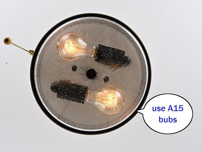 Industrial Farmhouse Close to Ceiling Light Fixture with Pull Chain Matte Black 2-Light Flush Mount Ceiling Light Fixtures with Seeded Glass 11inch