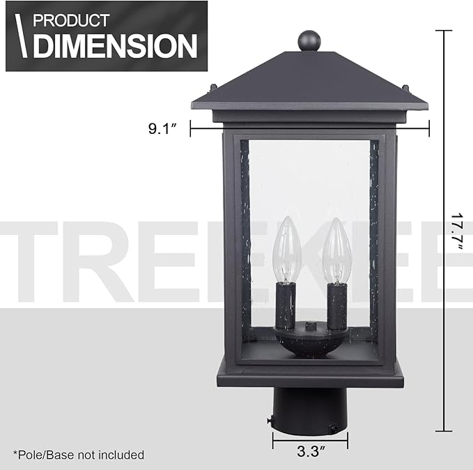 Treekee Outdoor Post Light, 18 Inch Lamp Post Light Fixture, 2-Light Modern Waterproof Outside Post Lantern Column Lights, Exterior Pole Lighting Pillar Lantern for Yard Garden
