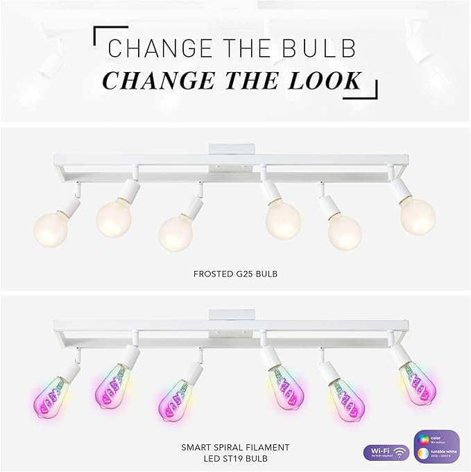 Globe Electric 64000095 36" 6-Light Track Lighting, Matte White, Pivot Sockets, Ceiling Lamp for Bedroom, Kitchen, Hallway, Bathroom, Den, Dining Room, Home Décor