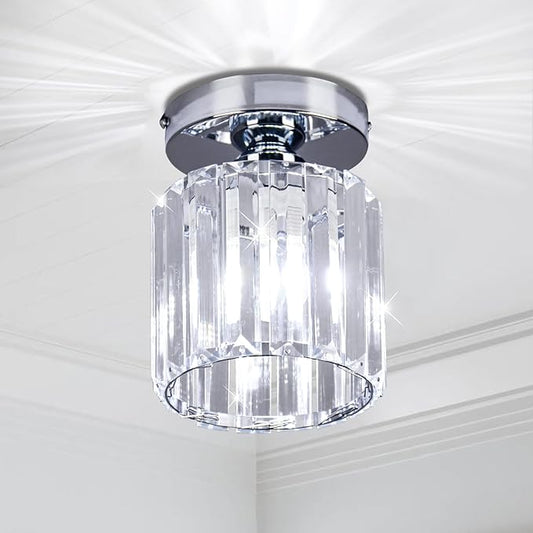 FRIXCHUR Small Chandelier Crystal Ceiling Light Semi Flush Mount Ceiling Lighting Fixture Modern Crystal Ceiling Light for Hallway Kitchen Island Dining Room Bedroom E26 Base Chrome