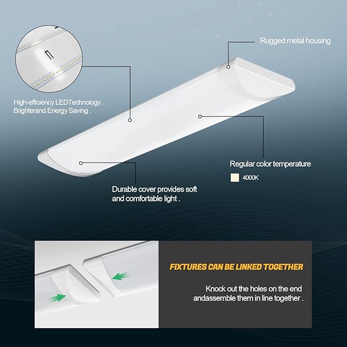 ANTLUX 2FT LED Linear Flush Mount Light, 20W/2400LM, 4000K Neutral White, 2 Foot Kitchen LED Ceiling Lighting Fixtures, 24 Inch Low-Profile Wraparound Puff Lights for Laundry Closet Garage, 2 Pack