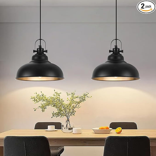 Black Pendant Lights Kitchen Island, 2 Pack Kitchen Island Lighting, Farmhouse Pendant Light Fixtures (11.41" W), Island Pendant Light for Kitchen, Dining Room, Bedroom