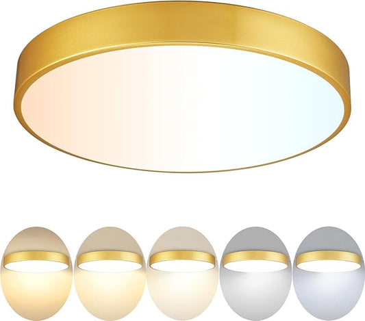 Gold LED Ceiling Light Fixture Flush Mount 15 inch 36W, Dimmable Light Fixtures Ceiling Mount LED, Modern Kitchen Lighting Fixtures for Bedroom, Bathroom, Living Room