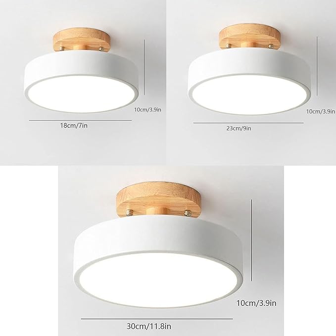 Close to Ceiling Lights 3-Color Dimmable Round Ceiling Light Solid Wood Base LED Ceiling Lamp Close to Ceiling Lighting Fixture for Cloakroom Porch Living Room Balcony Bedroom Bathroom Corridor (Colo