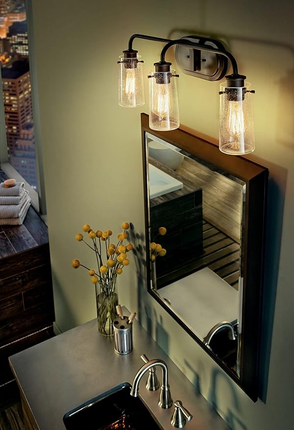 KICHLER Braelyn 24" 3 Light Vanity Light with Clear Seeded Glass Olde Bronze®