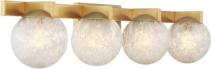 Savoy House 8-1017-4-322 Darien Contemporary Ice Glass Bathroom Vanity Wall Light, 4-Light 240 Total Watts, 7" H x 33" W, Warm Brass