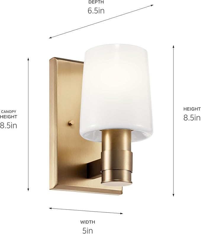 Kichler Adani 1-Light Wall Sconce Modern Bathroom Vanity Light with Opal Glass in Champagne Bronze for Bathroom, Powder Room, Kitchen, Bedroom or Hallway (8.5" x 5" x 6.5"), 55174CPZ