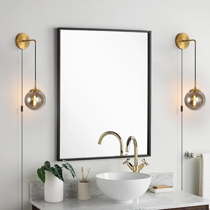 Wall Sconces Set of Two Plug in Wall Sconces 🔥🔥🔥 with Globe Smoke Grey Glass Shade Wall Lamp with Cord Wall Sconce Plug in Brushed Brass Gold Plug in Wall Sconces Set of 2 Plug in Wall Light Sconce