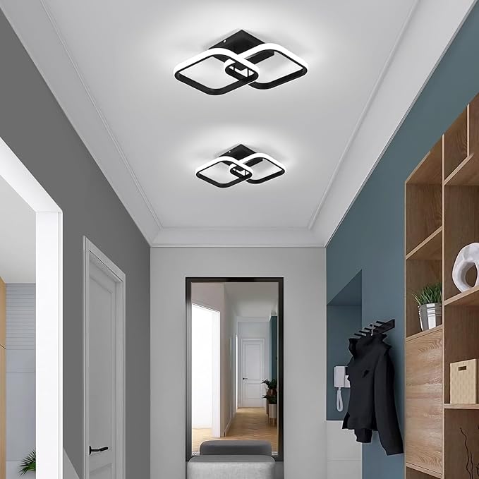 ADISUN LED Modern Ceiling Light, Flush Mount Ceiling Lamp, 22W, 6000K Cool White Light, Close to Ceiling Light Fixtures for Bedroom Kitchen Loft Aisle Hallway Balcony Stair Entryway(Black)