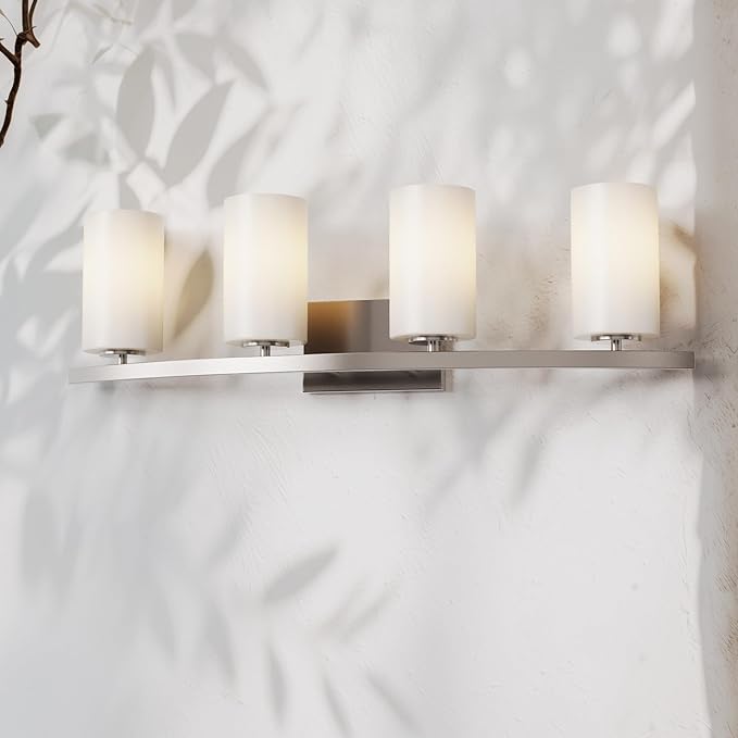 Tawson Talos 4-Light Vanity Light in Brushed Nickel with Satin Etched Glass Shade for Hallway, Entryway, Passway, Dining Room, Bathroom, Garage, Kitchen, Balcony, Living Room