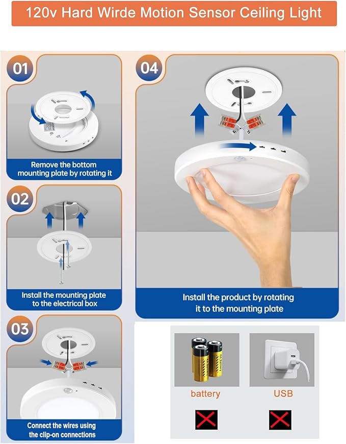 2-Pack Motion Sensor Ceiling Light Wired, 7.5 Inch 3000K 4000K 6000K Selectable LED Flush Mount Ceiling Light Fixture with Timer, 15W Motion Sensor Light Indoor for Closet Hallway Laundry Stairs