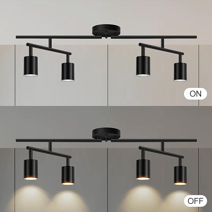 Track Lighting Kit, LED Track Lighting Fixtures Ceiling, 30" Black Ceiling Spotlights, 4 Light Kitchen Light Fixtures, Spot Light with Rotatable Heads, Track Lights for Bedroom(GU10 Socket, NO Bulb)