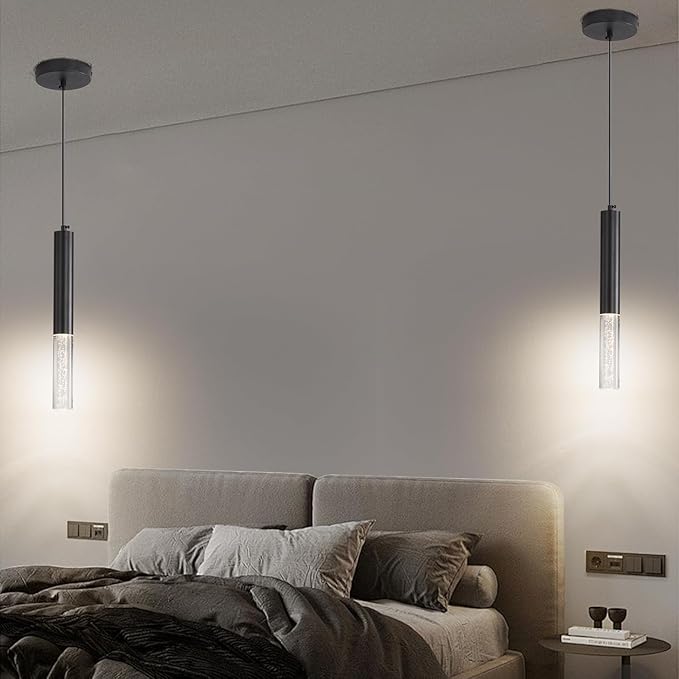 2 Pack Modern Pendant Lights, Mini Chandelier Bubble Acrylic Pendant Lighting for Kitchen Island, 3 Color 3000K/4500K/6500K, Black LED Ceiling Hanging Light for Bathroom, Dining Room, Bedroom