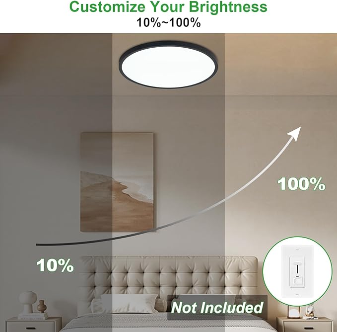 LED Flush Mount Ceiling Light: 16 inch 1Pack Super Slim Dimmable & 5CCT (2700-6500K) Kitchen Lighting Fixtures Ceiling - 32W Black Low Profile Ceiling Lamp for Bedroom Garage Hallway