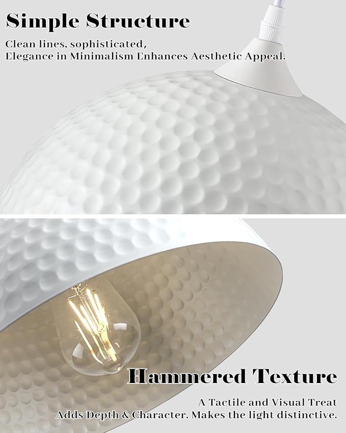 White Pendant Lights Kitchen Island 3 Pack, 12 Inch Hammered Dome Pendant Light, Farmhouse Kitchen Pendant Lights, Industrial Hammered Pendant Light for Kitchen, Dining Room, Barn