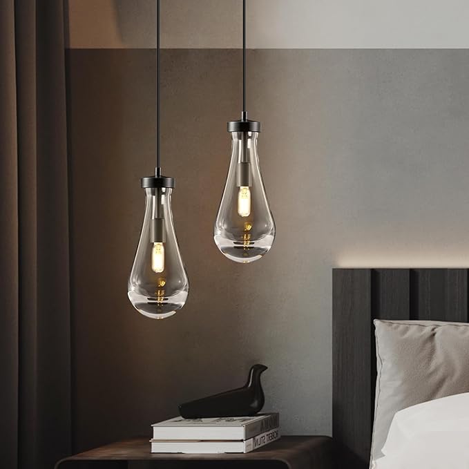 Raindrop Pendant Lights Kitchen Island: Modern 2 Black Teardrop Hanging Light for Bathroom - Crystal Pendants Light over Dining Table - Brass Raindrops lamps Fixture for Bedroom Hallway Bulbs Included