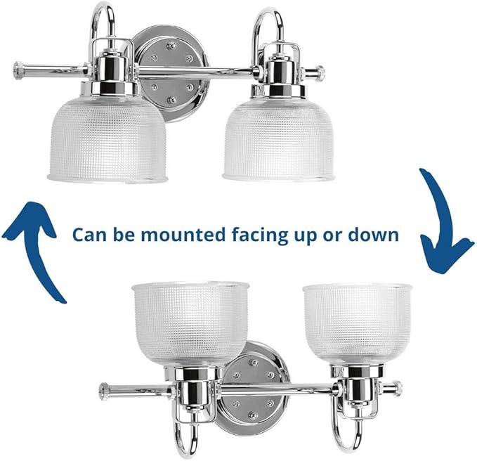 Progress Lighting 2-Light Clear Double Prismatic Glass Coastal Bath Vanity Light, Archie Collection, Indoor, P2991-15, Polished Chrome